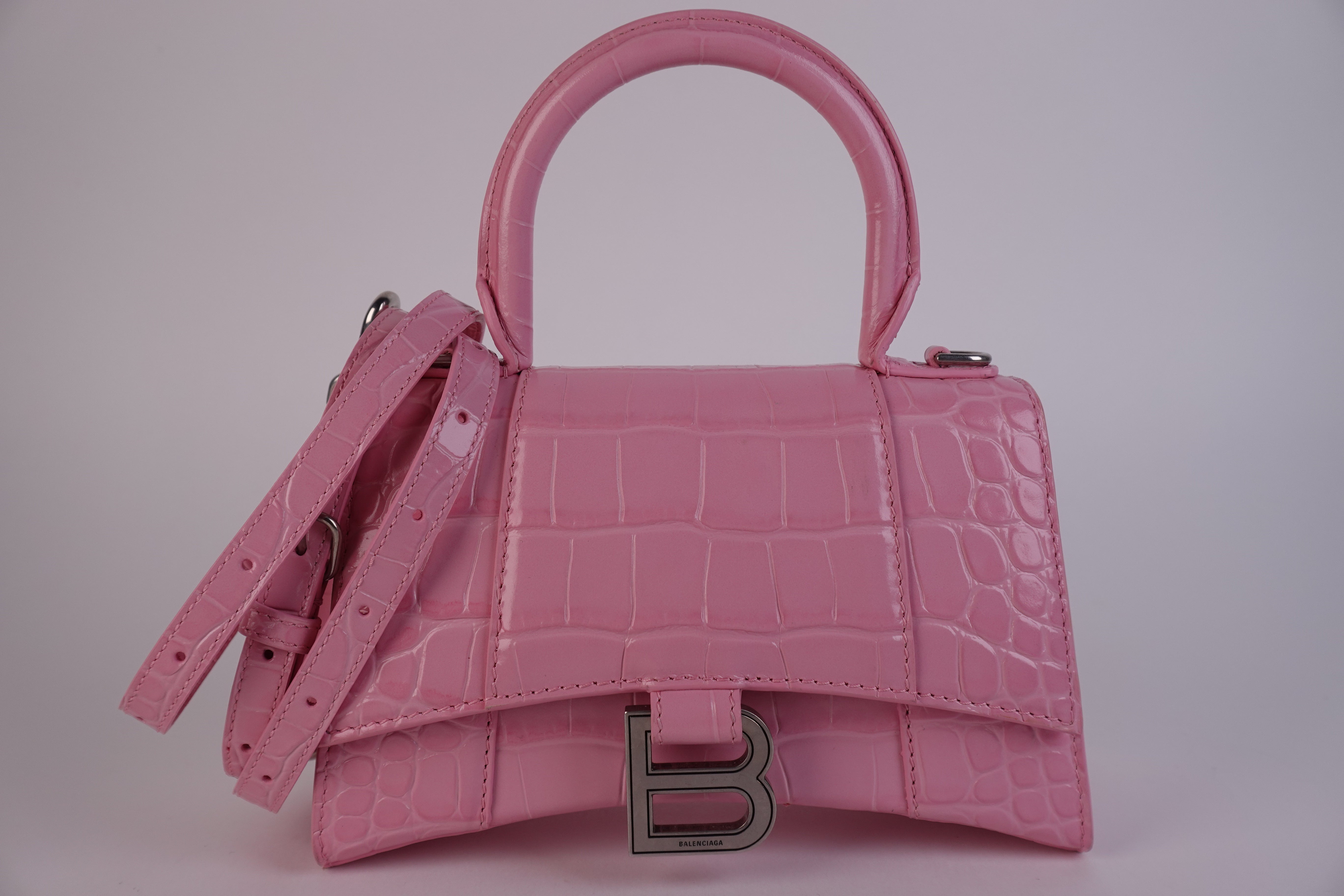 Balenciaga Crocodile Embossed XS Hourglass Pink