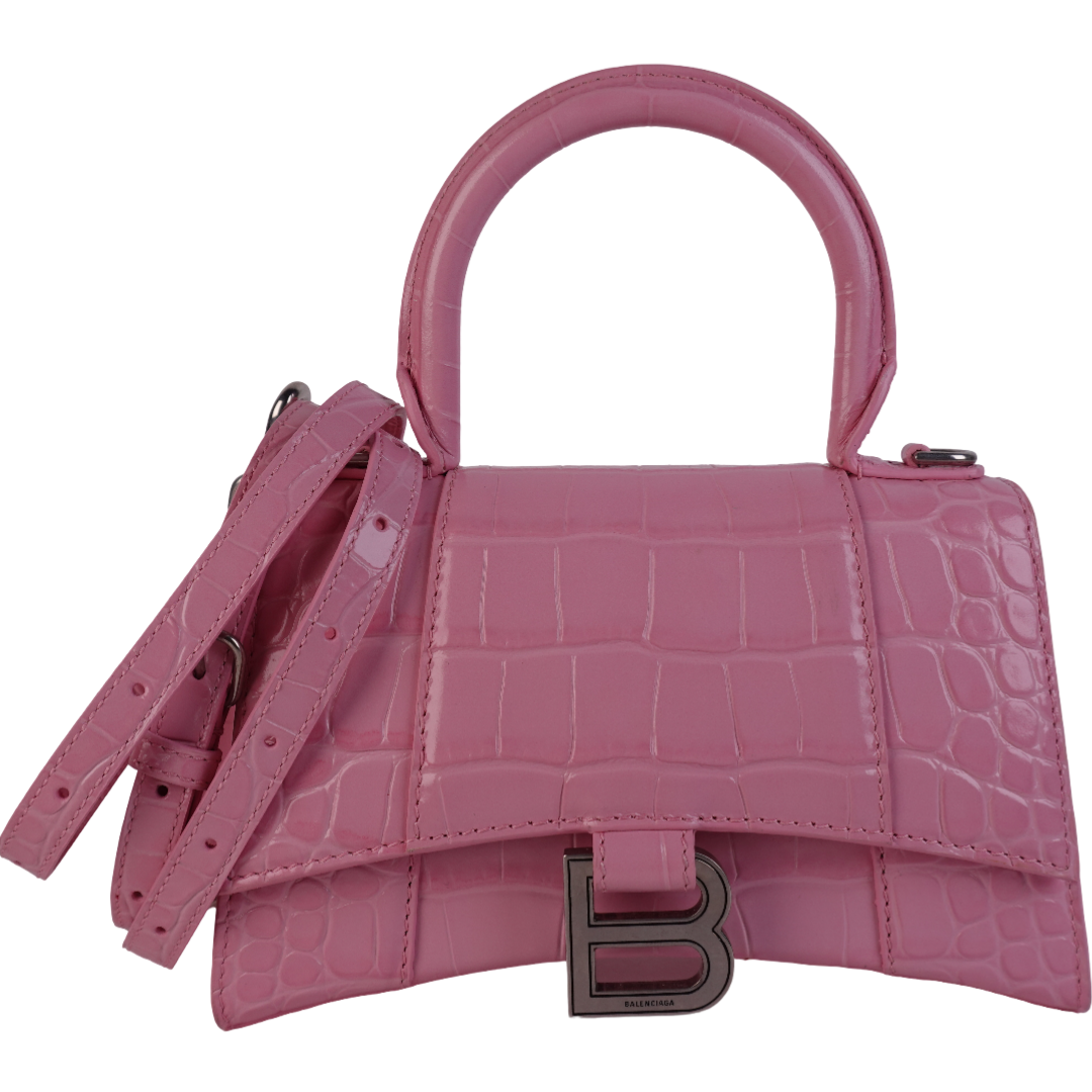 Balenciaga Crocodile Embossed XS Hourglass Pink