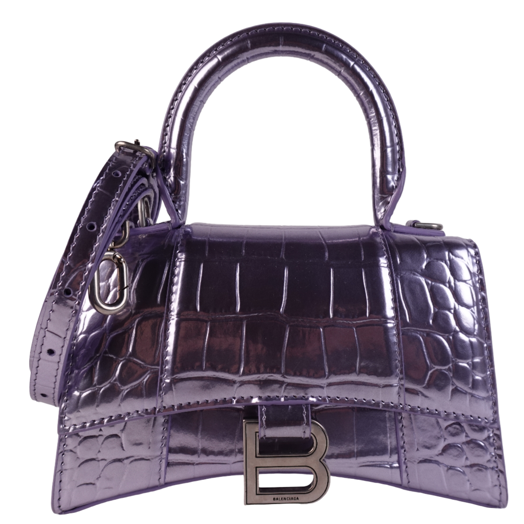 Balenziaga Croc Embossed XS Hourglass Metallic Lilac Purple