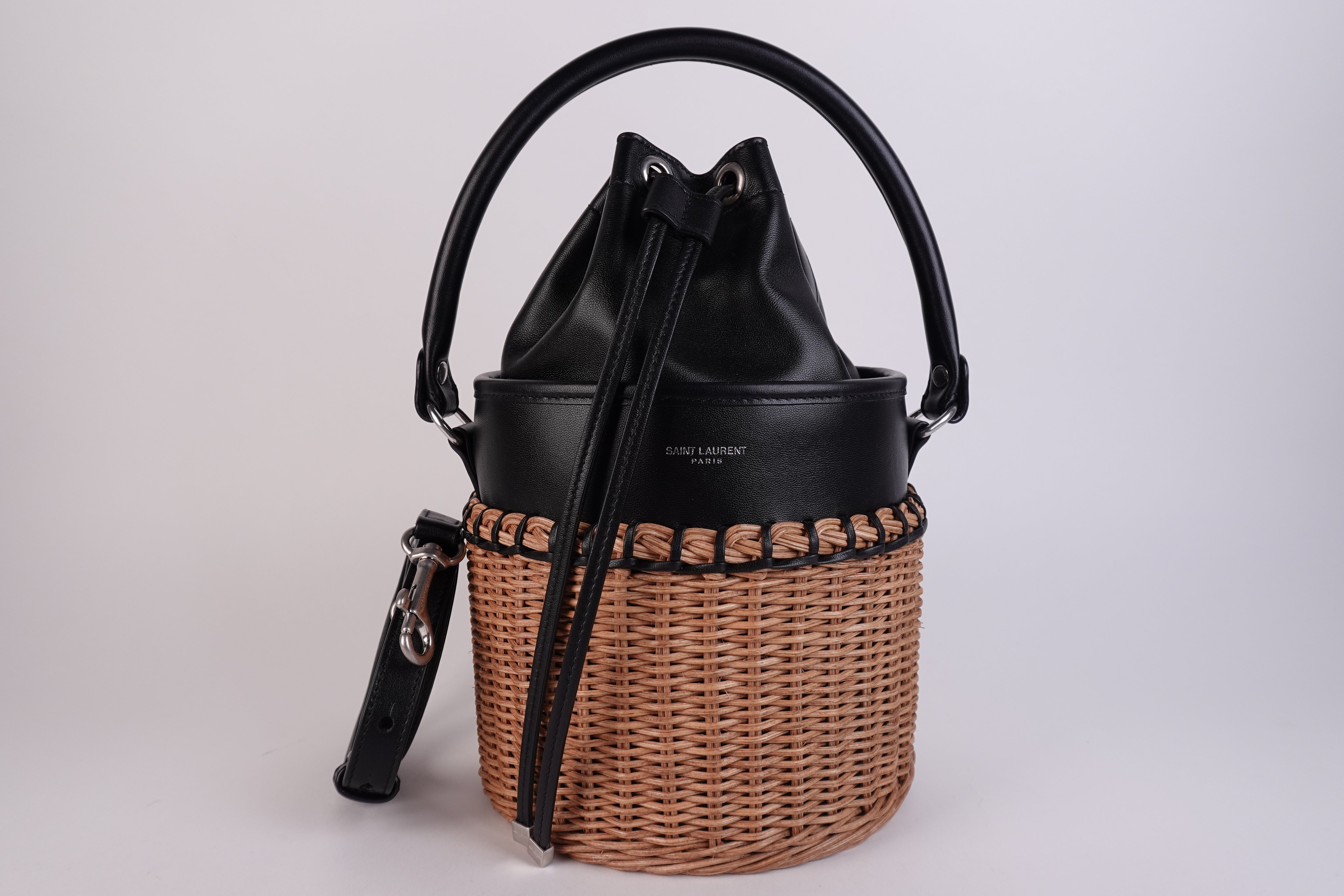 Saint Laurent Bahia Wicker Bucket Bag Black