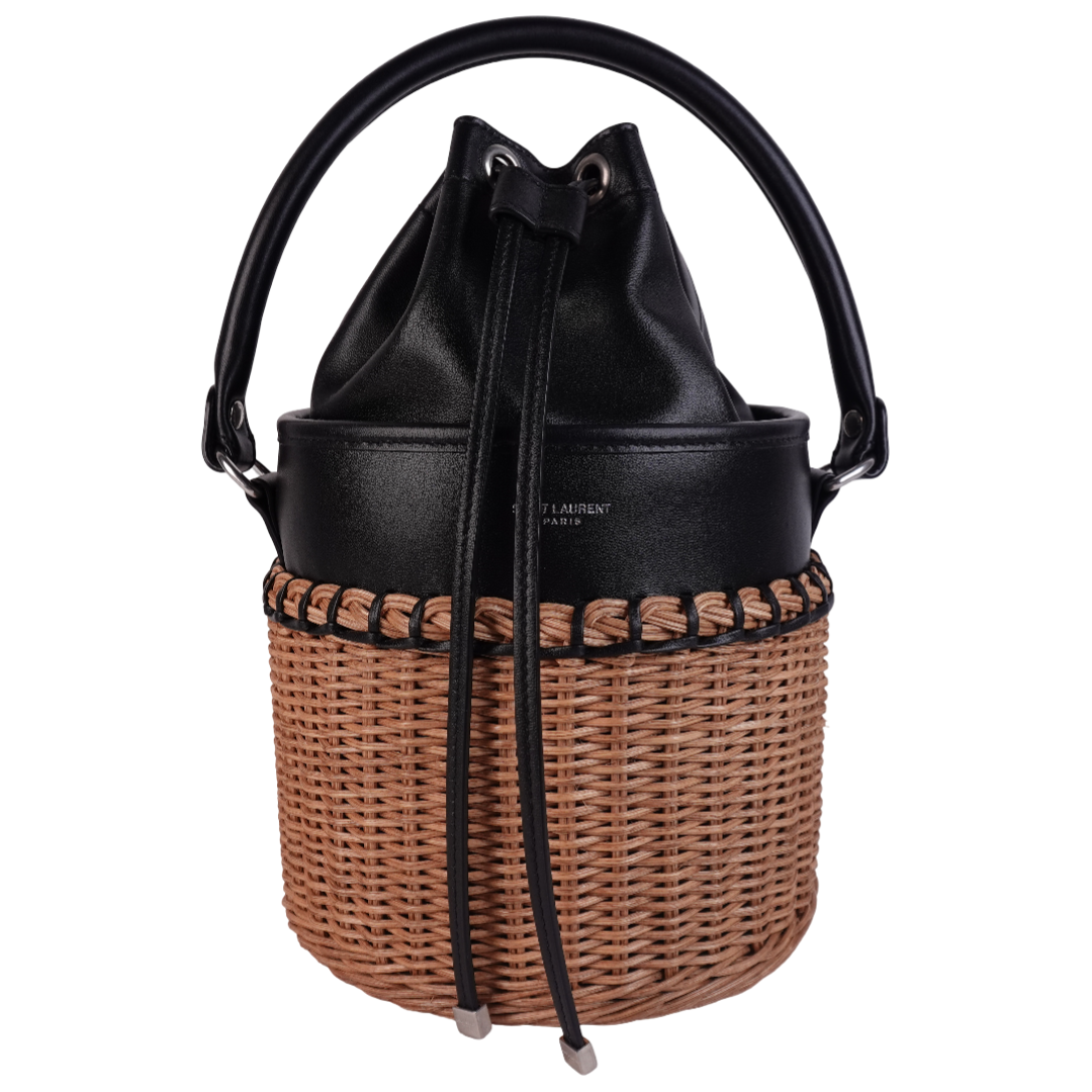 Saint Laurent Bahia Wicker Bucket Bag Black