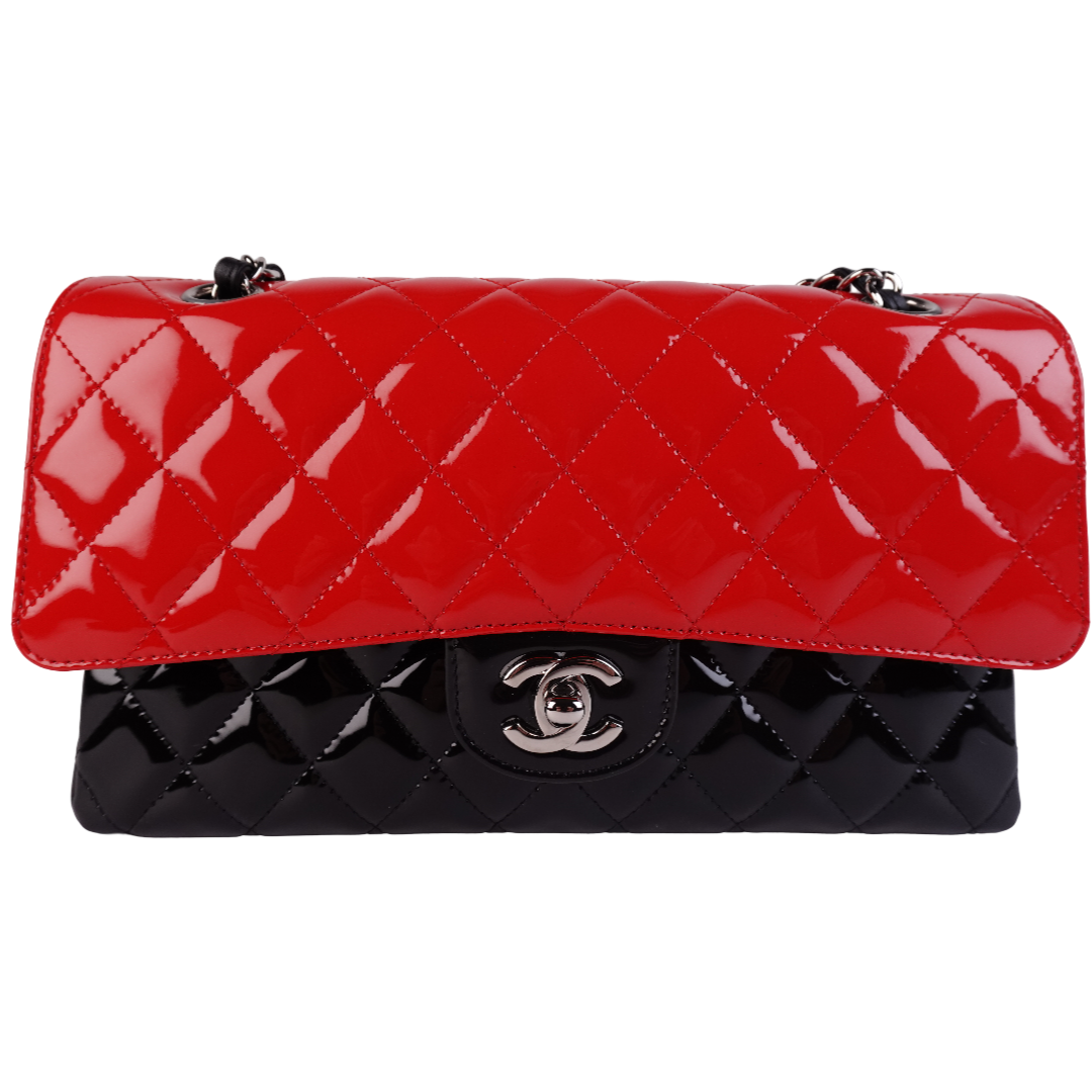 Chanel Patent Leather Medium Classic Double Flap Black Red