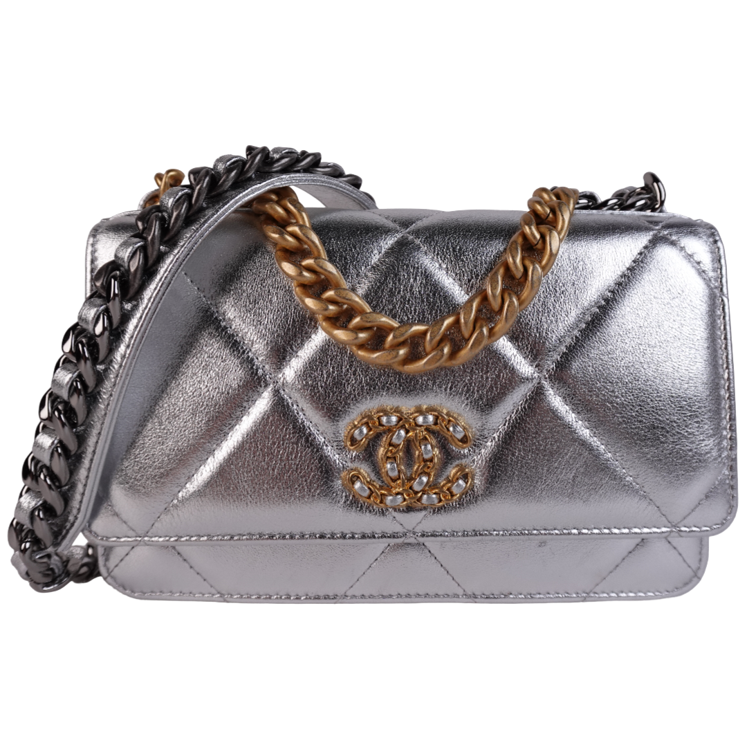 Chanel 19 Wallet On Chain Metallic Silver WOC