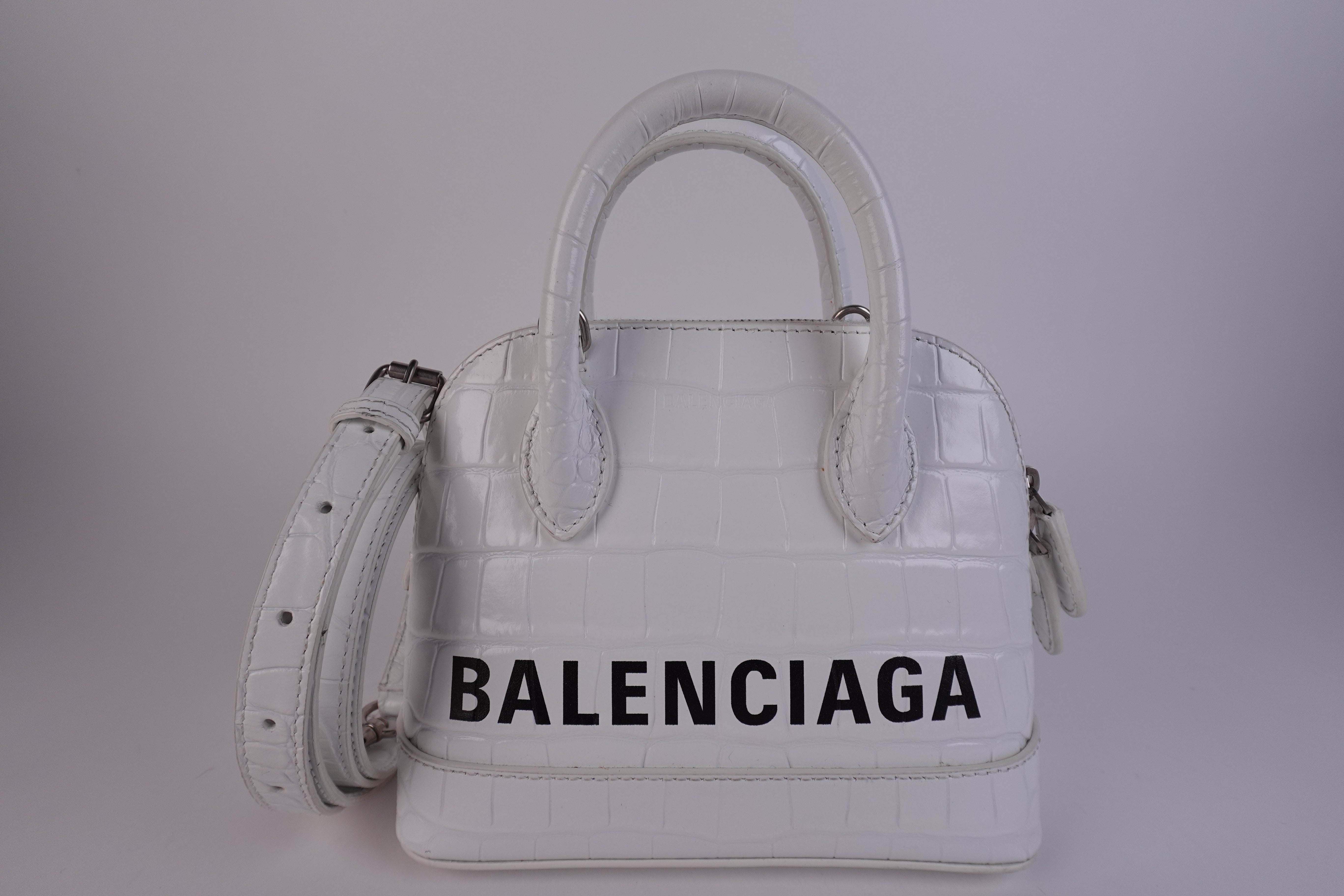 Balenciaga XXS Ville Croc Embossed White