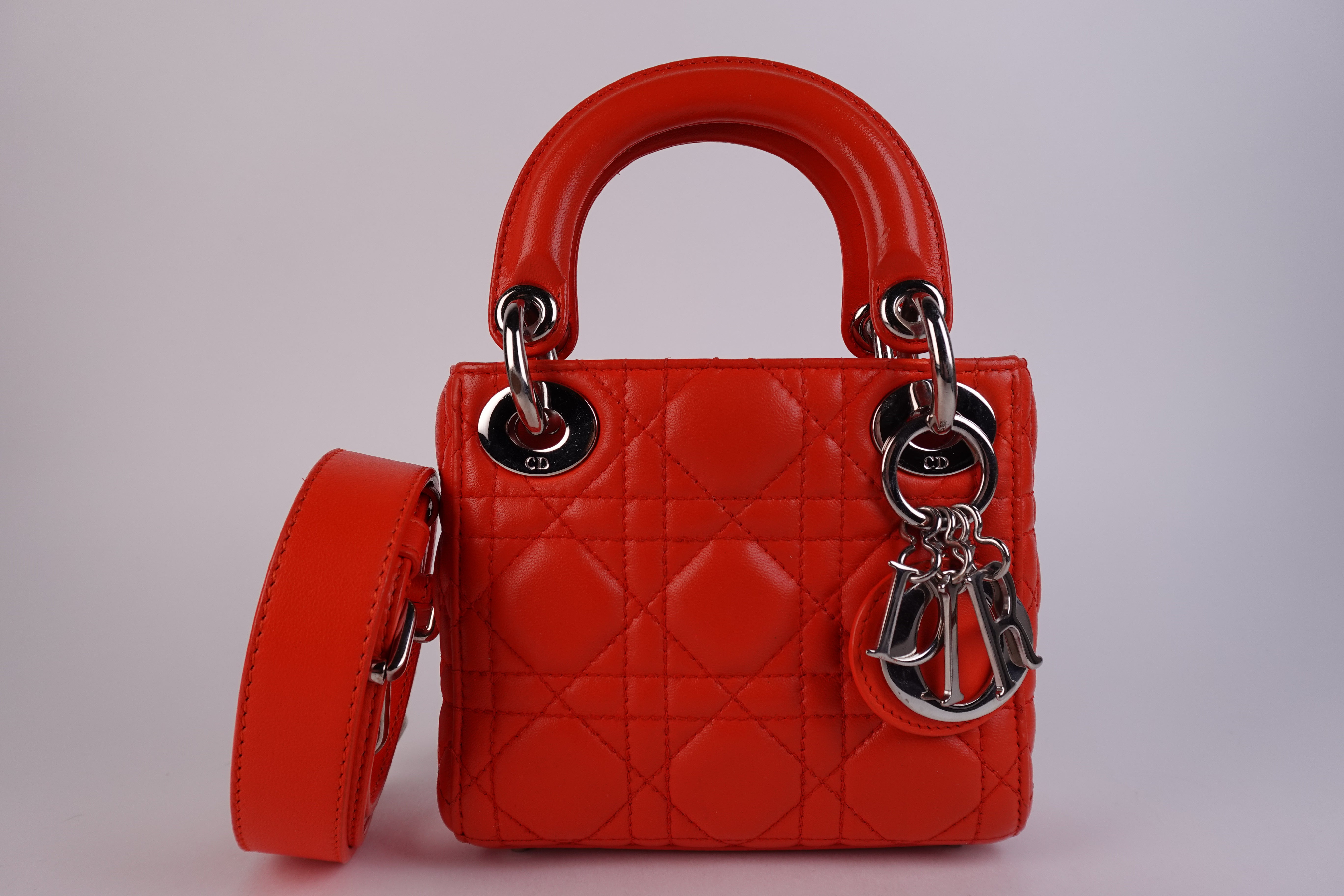 Dior Lambskin Cannage Quilted Nano Lady Dior Orange