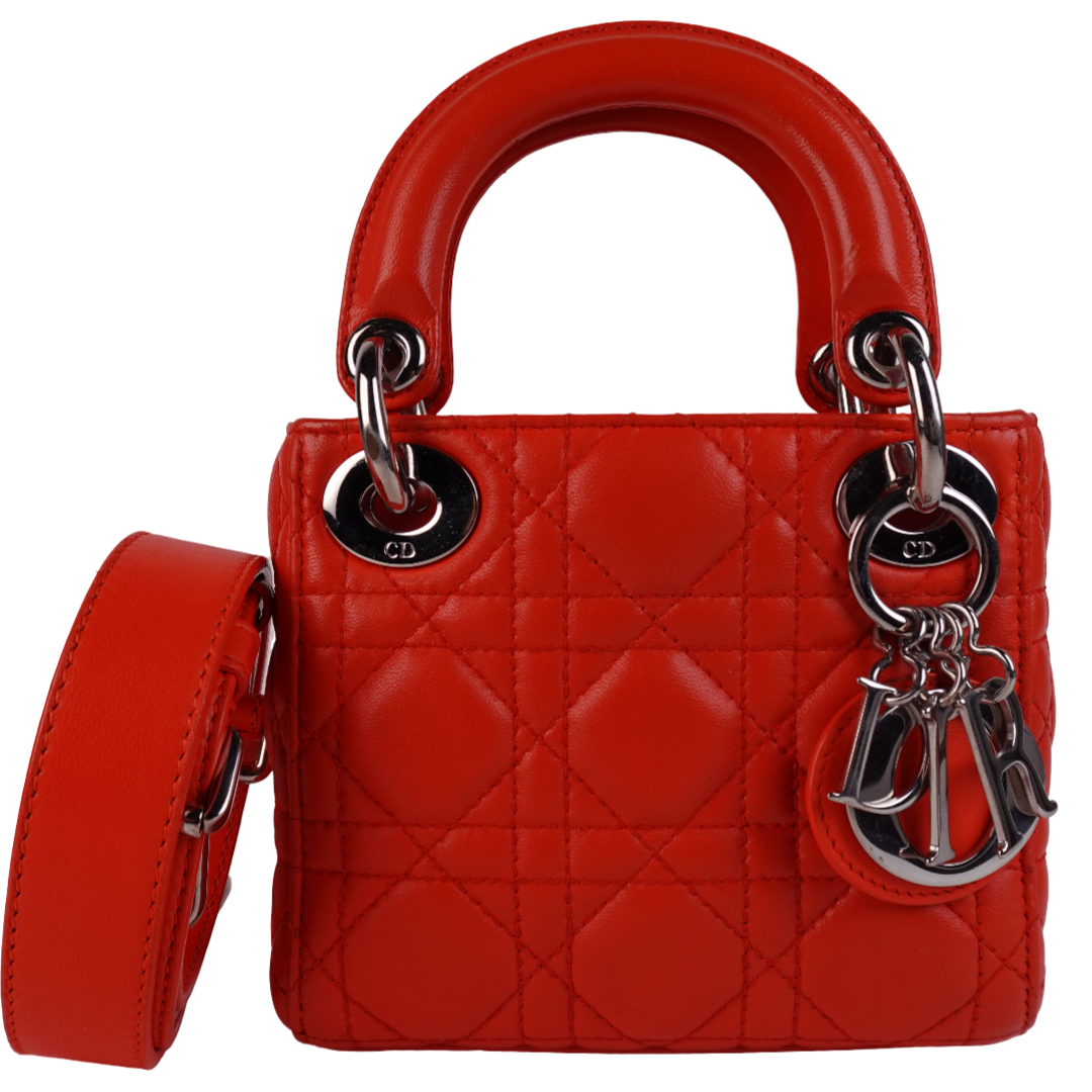 Dior Lambskin Cannage Quilted Nano Lady Dior Orange