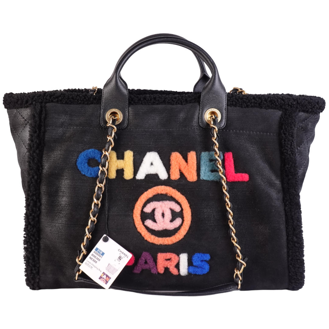 Chanel Rainbow Shearling Medium Deauville Tote Black