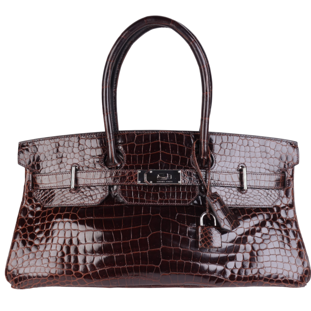 Hermes Shiny Porosus Crocodile JPG Shoulder Birkin 42 Chocolate Brown PHW