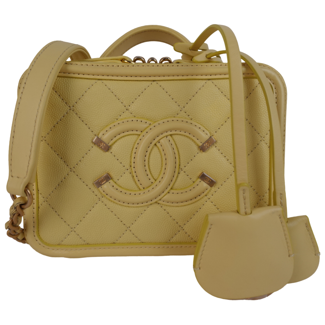 Chanel Caviar Quilted Small Filigree Vanity Yellow