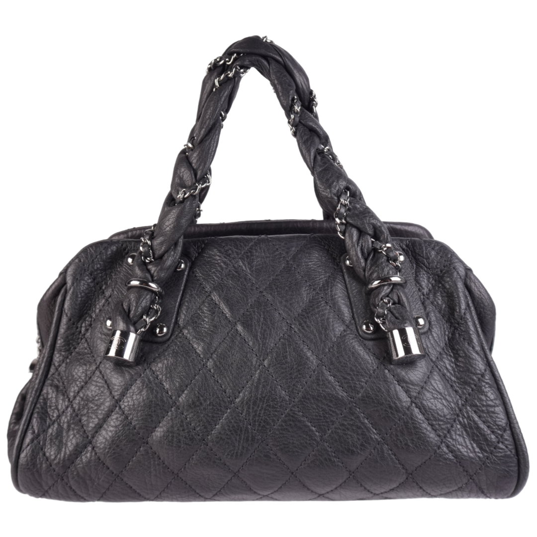 Chanel Distressed Lambskin Lady Braid Bowler Black