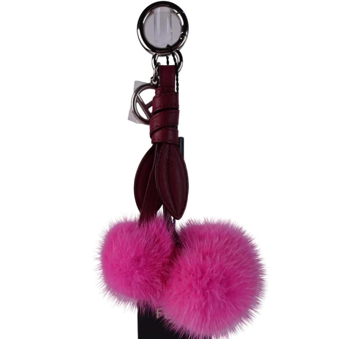 Fendi Mink Cherries Bag Charm Pink Red